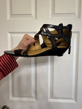 Nine West Black Strappy Low Wedge Sandals